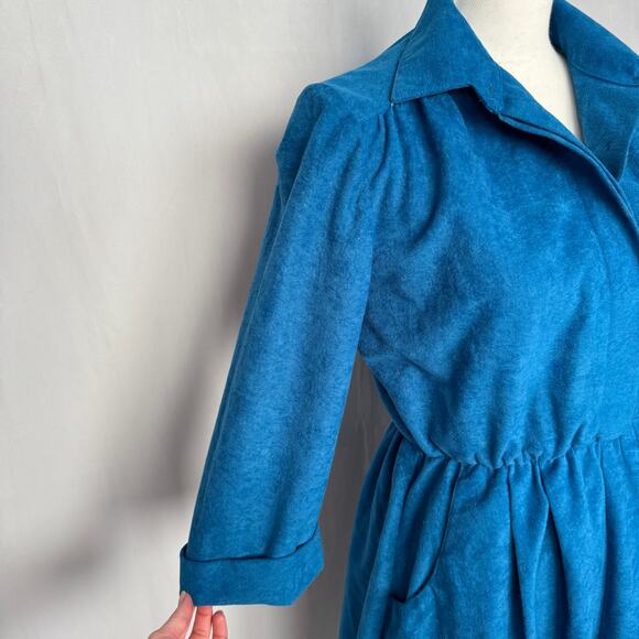 Reworked Vintage 80s S.L. Petites Blue Suede-Look Midi Dress, Size 8 - Picture 4 of 11